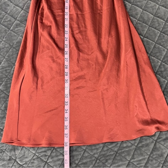 Express Dress Women Large Midi Satin Rust Dark Burnt Orange Slip Draped FF - Picture 3 of 6